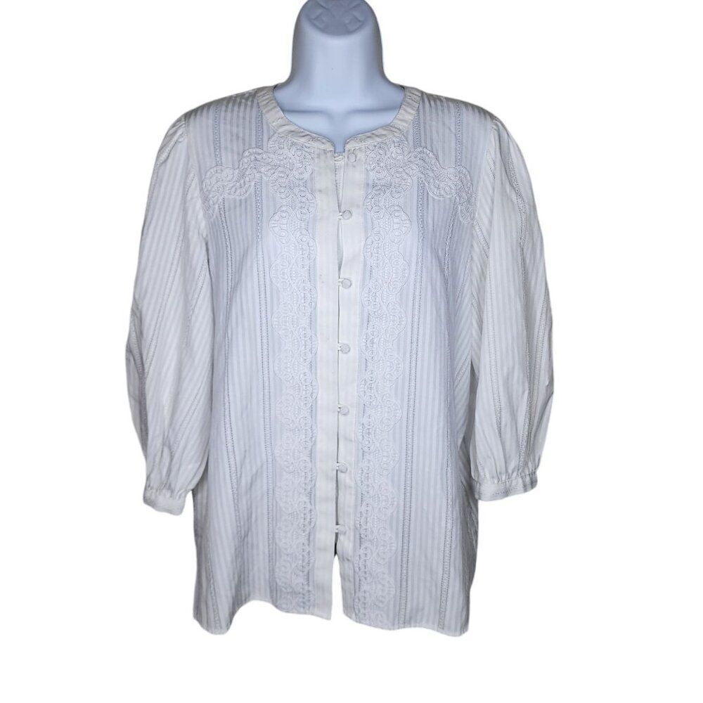 Karl Lagerfeld Paris Lace Embroidered Long Sleeve Shirt Blouse Womens XL White